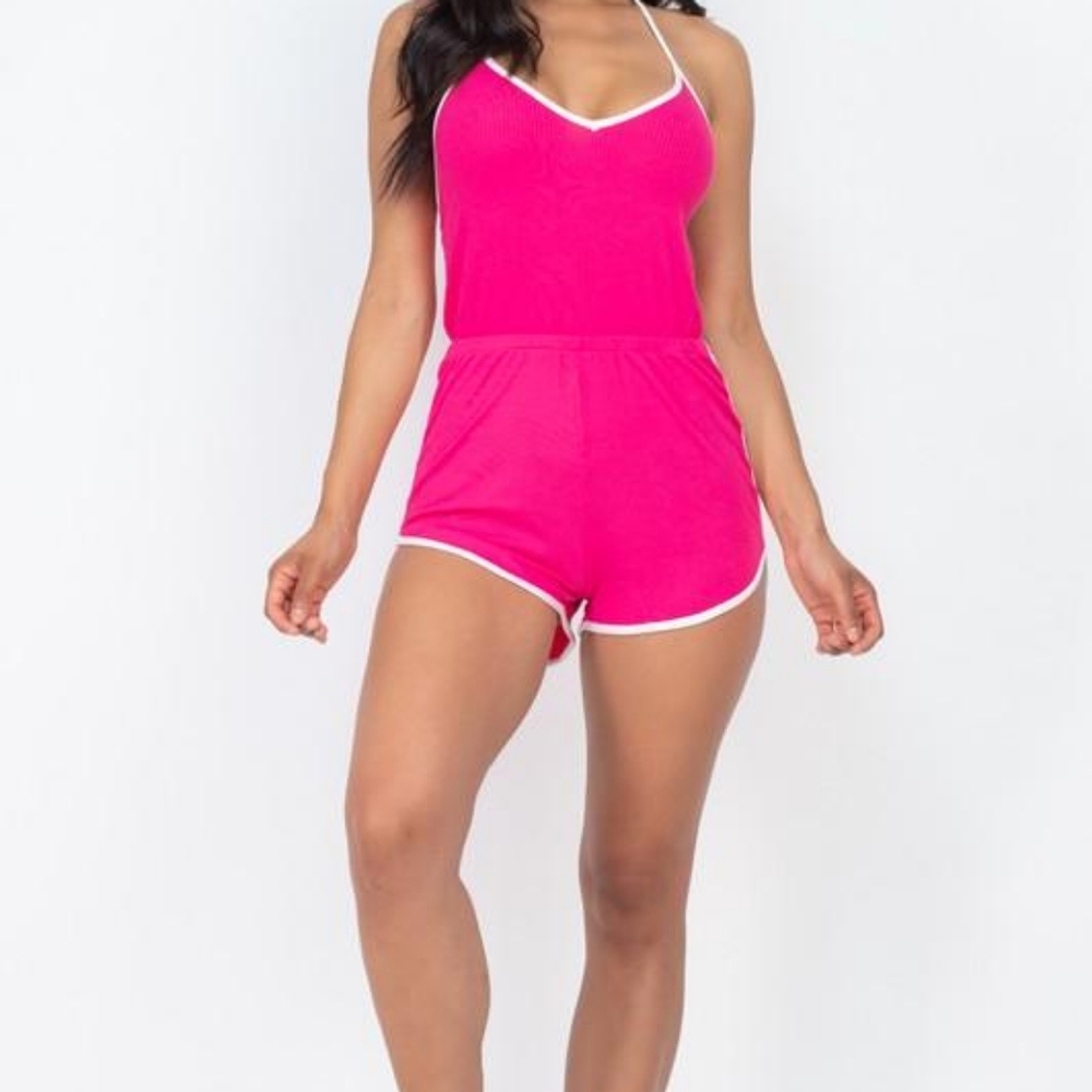 Pink Ribbed Romper